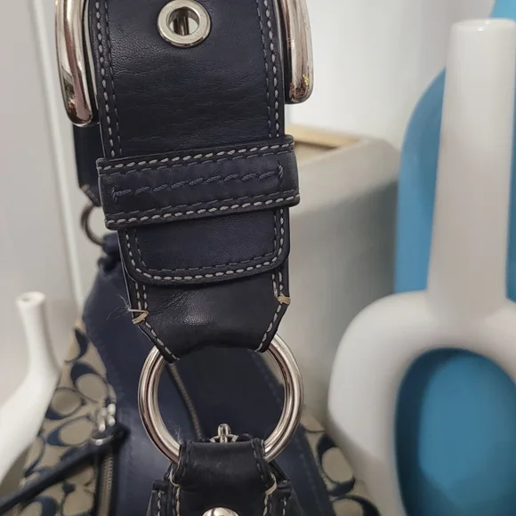 Coach Navy and Tan Signature Hobo Bag - Picture 3 of 13